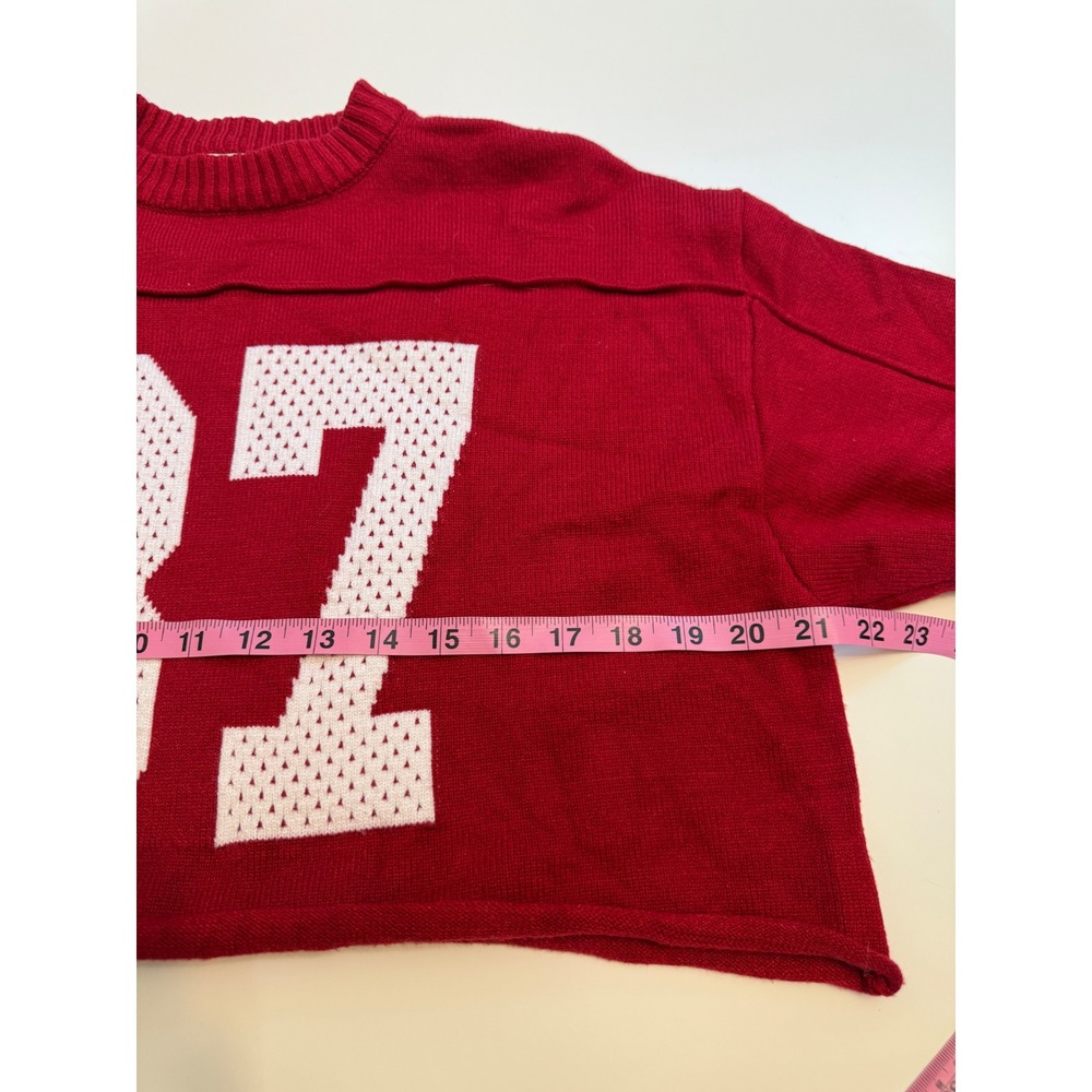 Orange Kiss Red 87 Cropped Varsity Sweater M Y2K Sporty Preppy Knit - Picture 4 of 7